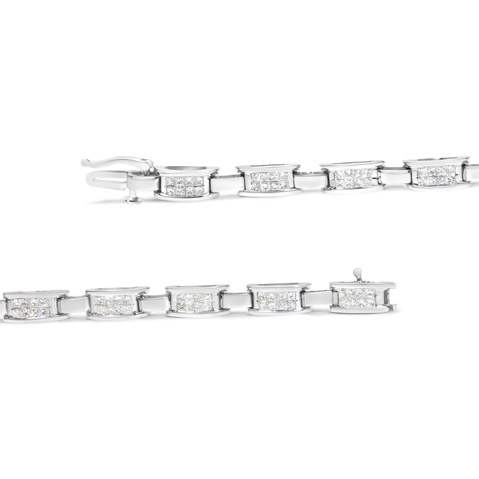 14K White Gold 2.0 Cttw Princess Cut Invisible Set Diamond Rectangular Link Bracelet (I-J Color, I1-I2 Clarity) - 7.25" - Bijoux-NYC Direct