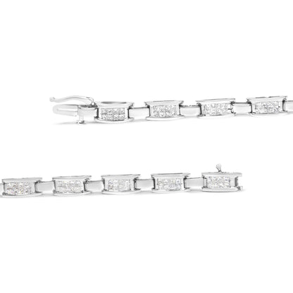 14K White Gold 2.0 Cttw Princess Cut Invisible Set Diamond Rectangular Link Bracelet (I-J Color, I1-I2 Clarity) - 7.25" - Bijoux-NYC Direct