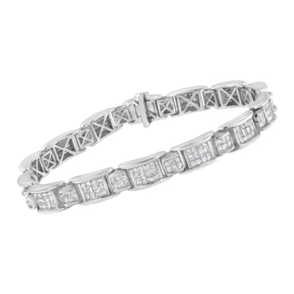 14K White Gold 5.0 Cttw Princess-Cut Diamond Rectangular Alternating Station 7" Tennis Bracelet (G-H Color, SI1-SI2 Clarity) - Bijoux-NYC Direct