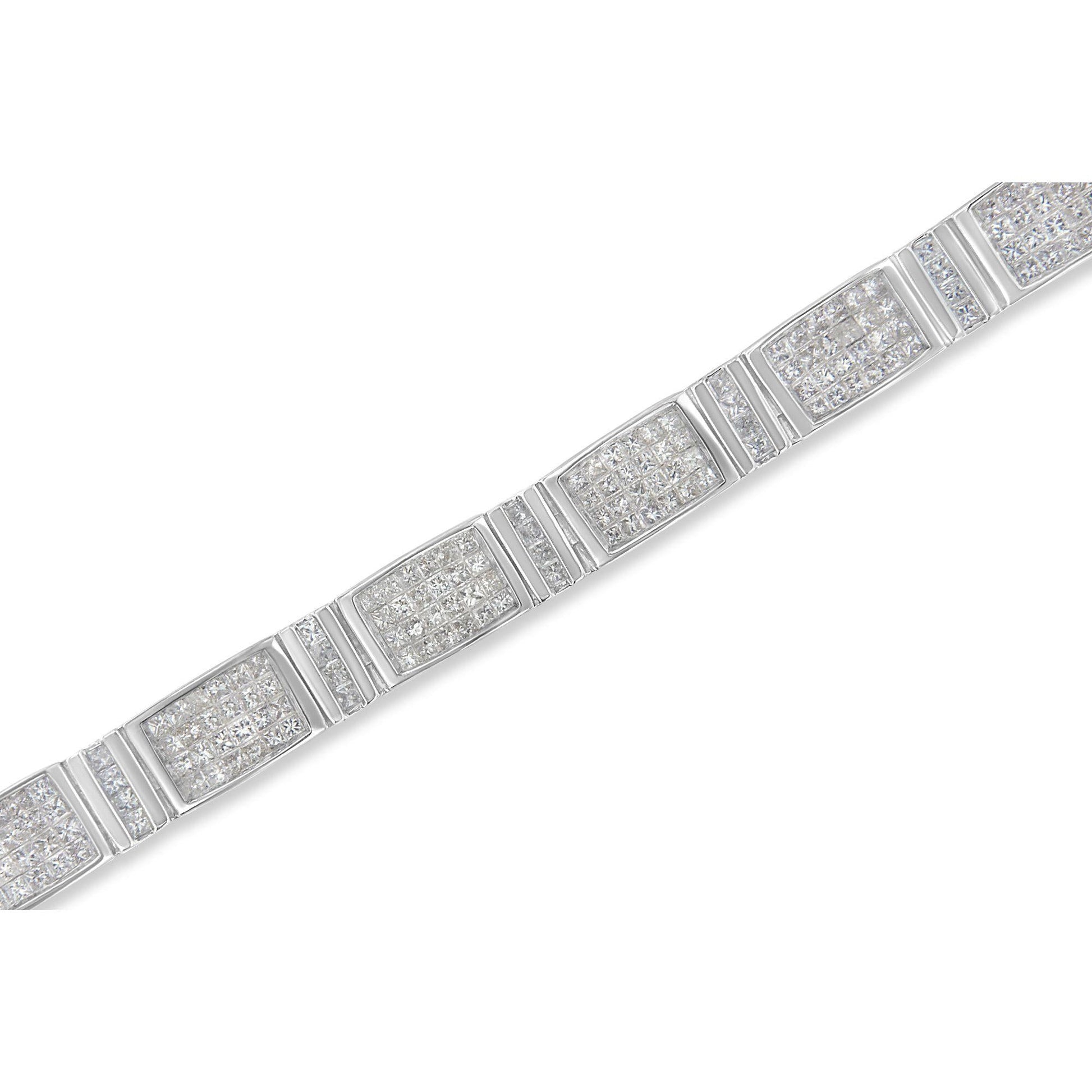 14K White Gold 7.0 Cttw Princess Cut Diamond 7" Alternating Vertical and Horizontal Rectangular Link Tennis Bracelet (H-I Color, SI2-I1 Clarity) - Bijoux-NYC Direct