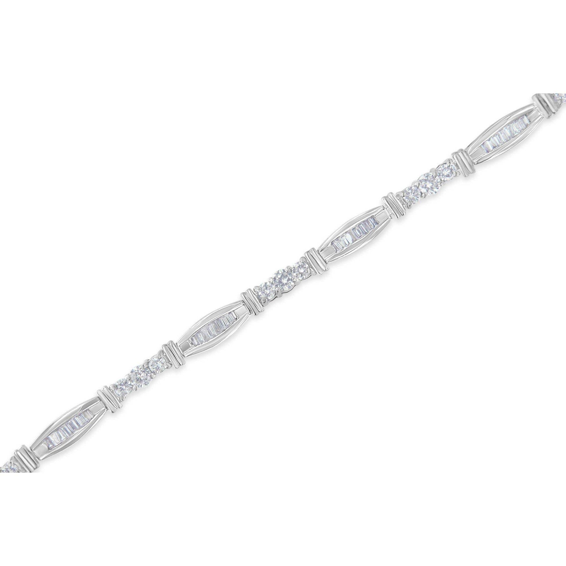 10K White Gold Geometric Pattern Diamond Tennis Bracelet (3 cttw, H-I Color, SI2-I1 Clarity) - Bijoux-NYC Direct