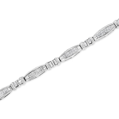 14K White Gold 2.0 Cttw Channel-Set Alternating Baguette and Princess-Cut Diamond Link Bracelet (H-I Color, SI2-I1 Clarity) - Size 7 - Bijoux-NYC Direct