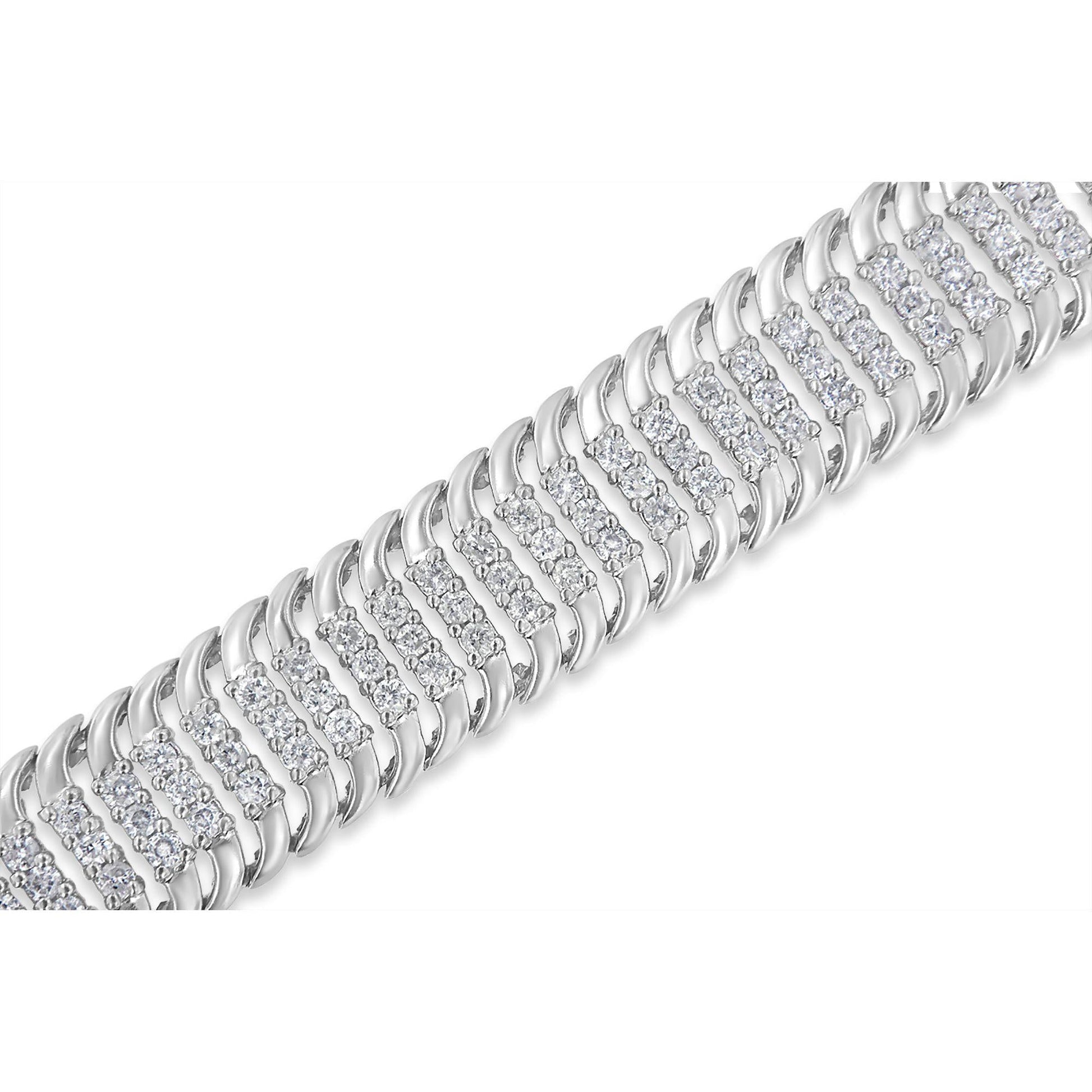 14K White Gold 5.0 Cttw Round Brilliant Cut Diamond 7" S Wave Serpentine Tennis Bracelet (H-I Color, I1-I2 Clarity) - Bijoux-NYC Direct