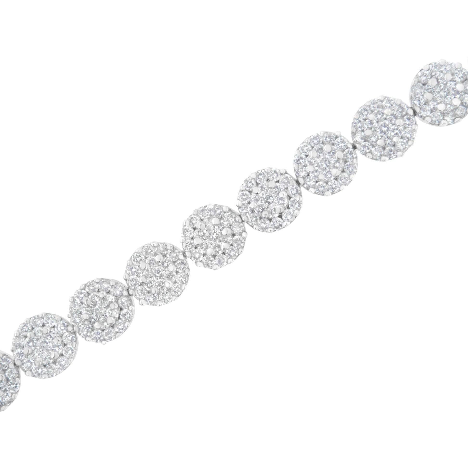 14K White Gold 3-3/4 Cttw Round-Brilliant Cut Diamond 7-1/4" Round Cluster Links Tennis Bracelet (I-J Color, SI2-I1 Clarity) - Bijoux-NYC Direct