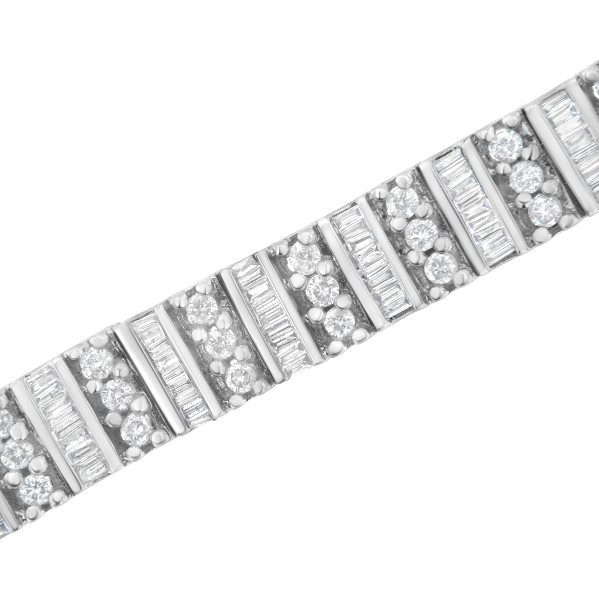 14K White Gold 4 7/8 cttw Baguette & Round Brilliant-Cut Diamond Channel- & Prong-Set Tennis Bracelet (I-J Color, I1-I2 Clarity) - Size 7.25" - Bijoux-NYC Direct