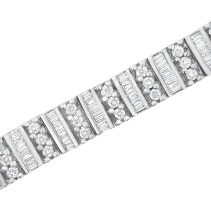 14K White Gold 4 7/8 cttw Baguette & Round Brilliant-Cut Diamond Channel- & Prong-Set Tennis Bracelet (I-J Color, I1-I2 Clarity) - Size 7.25" - Bijoux-NYC Direct