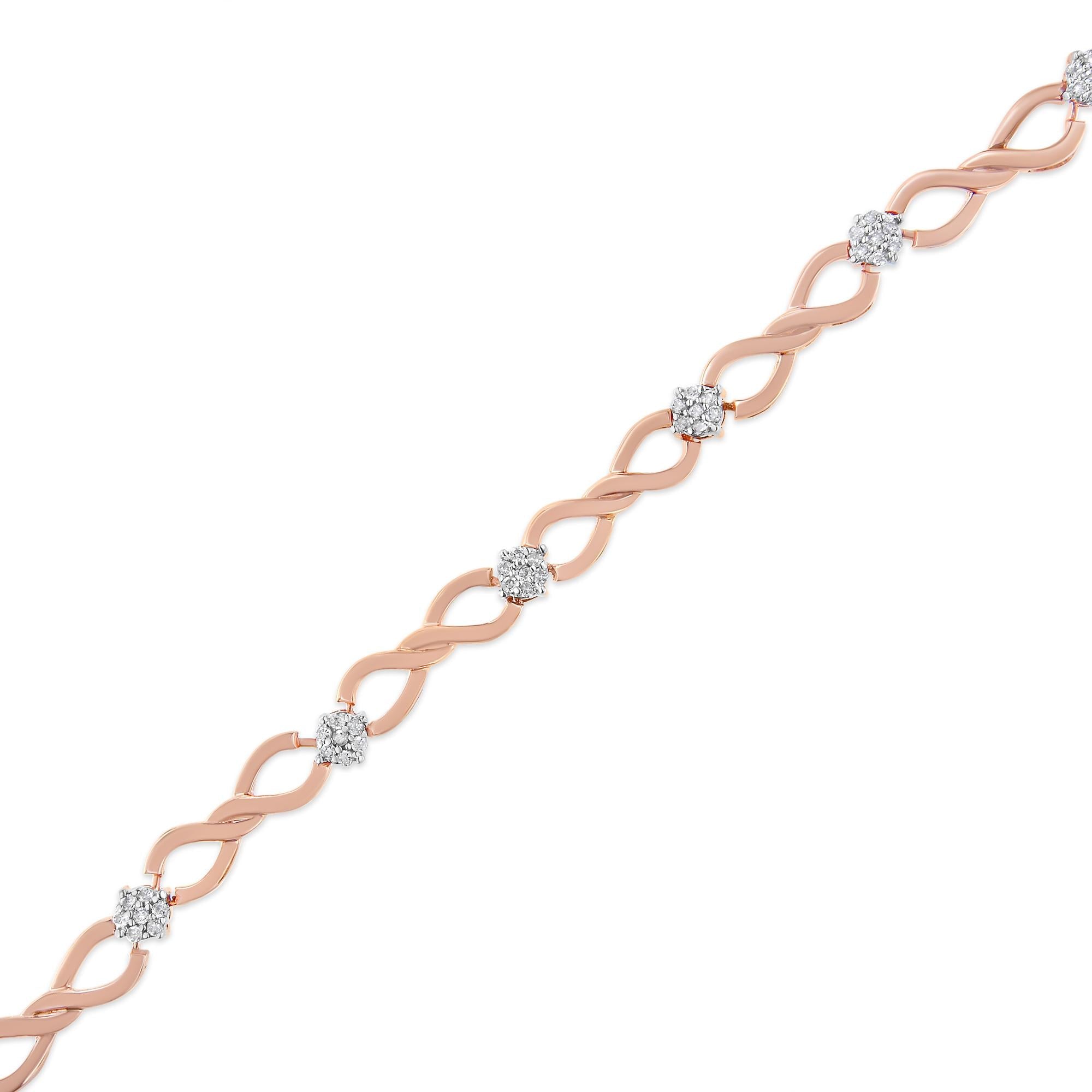 Rose gold bracelet with diamond accents on a white background