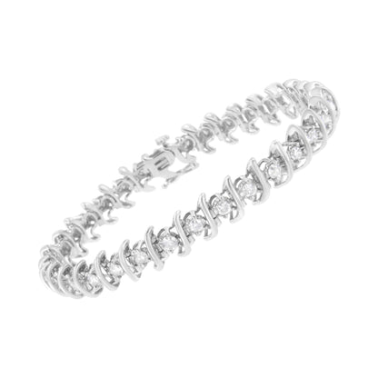.925 Sterling Silver 3 cttw Diamond "S" Link Bracelet (I-J Clarity, I2-I3 Color) - Size 7.5" - Bijoux-NYC Direct