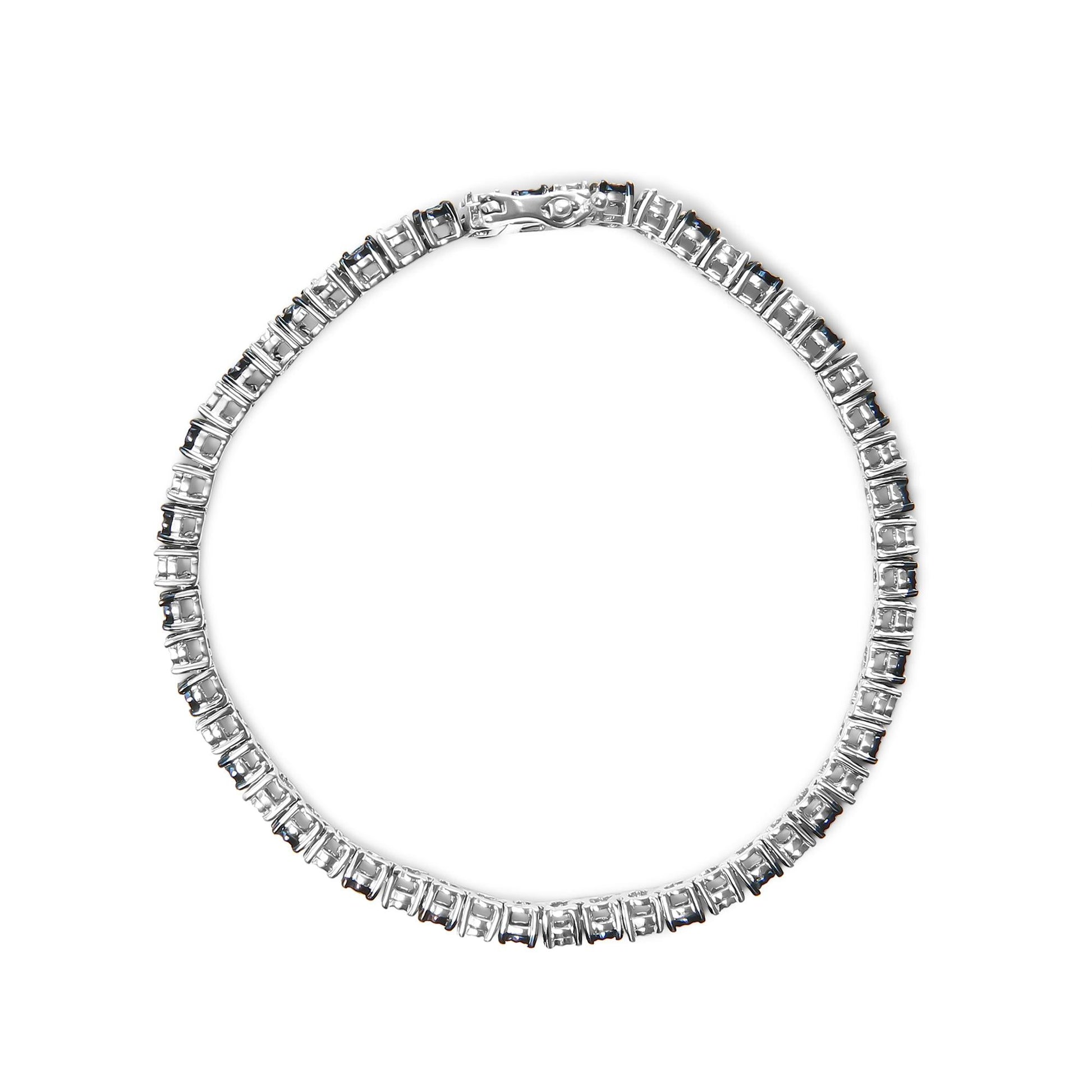 .925 Sterling Silver 1.0 Cttw with Alternating Round White Diamond and Round Treated Blue Diamond Tennis Bracelet (Blue and I-J Color, I3 Clarity) - Size 7" Inches - Bijoux-NYC Direct