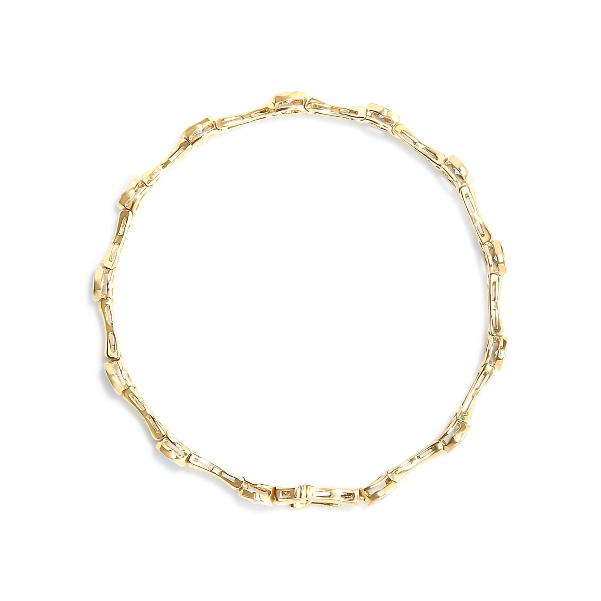 10K Yellow Gold Plated .925 Sterling Silver 1.0 Cttw Miracle Set Diamond Bezel Style Station Link Bracelet (H-I Color, I3 Clarity) - Size 7" - Bijoux-NYC Direct