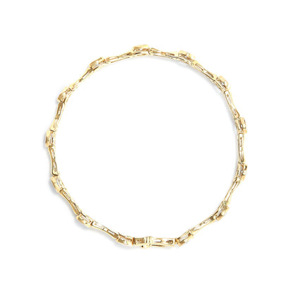 10K Yellow Gold Plated .925 Sterling Silver 1.0 Cttw Miracle Set Diamond Bezel Style Station Link Bracelet (H-I Color, I3 Clarity) - Size 7" - Bijoux-NYC Direct