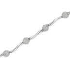 Silver bracelet with floral diamond designs on a white background