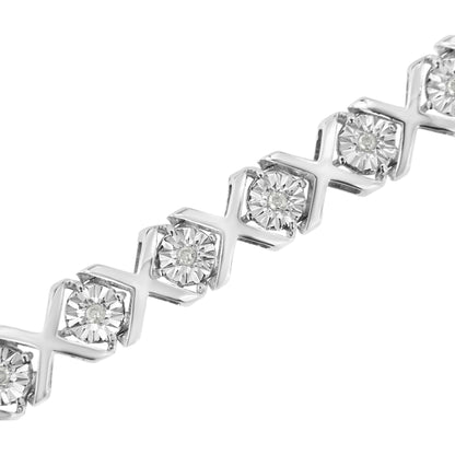 .925 Sterling Silver 1/4 Cttw Miracle Set Diamond "X" Link Bracelet (I-J Color, I3 Clarity) - 7.25" - Bijoux-NYC Direct
