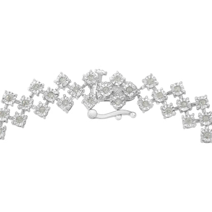 .925 Sterling Silver 1.0 cttw Miracle-Set Round Diamond "Zig Zag" Link Bracelet (I-J Color, I3 Clarity) -7.25 - Bijoux-NYC Direct