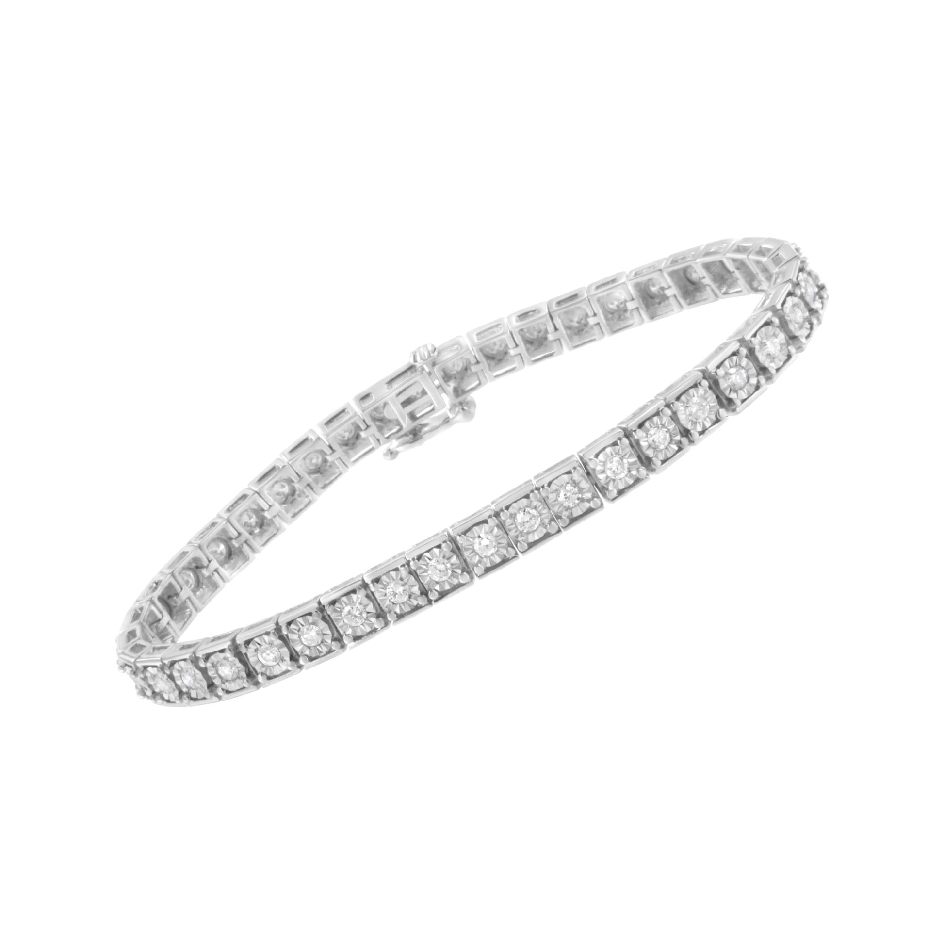 .925 Sterling Silver Brilliant-Cut Round Diamond Square Frame Miracle-Set Tennis Bracelet (2 cttw, I-J Color, I2-I3 Clarity) - Size 7" - Bijoux-NYC Direct