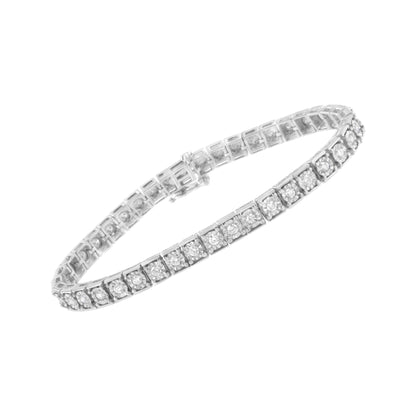 .925 Sterling Silver Brilliant-Cut Round Diamond Square Frame Miracle-Set Tennis Bracelet (2 cttw, I-J Color, I2-I3 Clarity) - Size 7" - Bijoux-NYC Direct