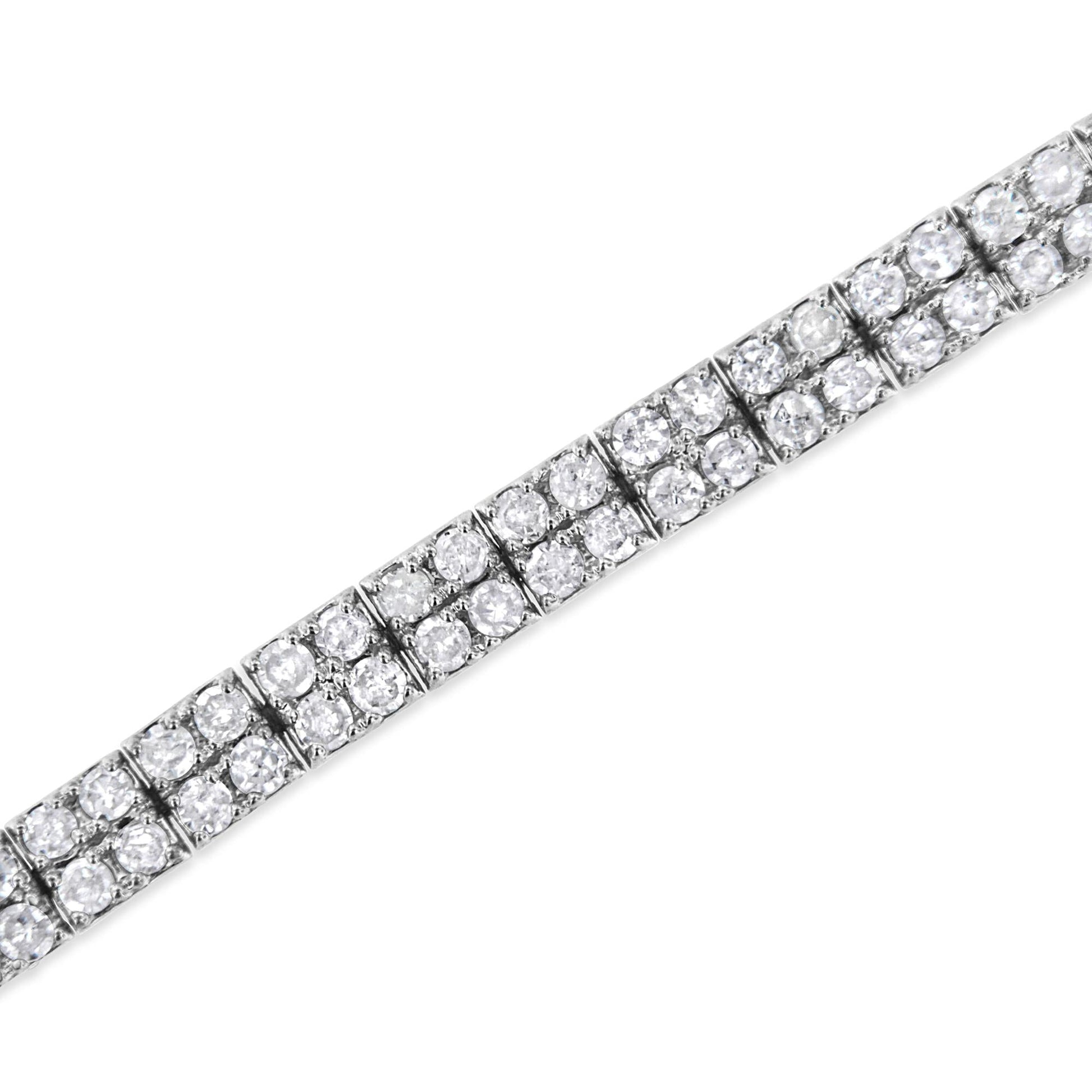 .925 Sterling Silver 3.0 Cttw Prong-Set Round Diamond 2 Row Link Tennis Bracelet (I-J Color, I3 Clarity) - 7.25" - Bijoux-NYC Direct
