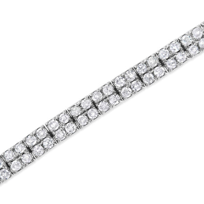 .925 Sterling Silver 3.0 Cttw Prong-Set Round Diamond 2 Row Link Tennis Bracelet (I-J Color, I3 Clarity) - 7.25" - Bijoux-NYC Direct