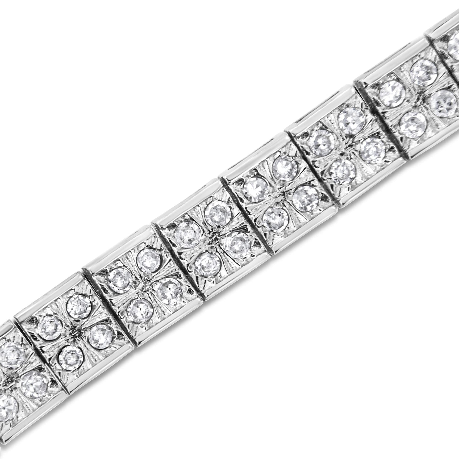 .925 Sterling Silver 2 Cttw Prong Set Round-Cut Diamond 4 Stone Box Link Bracelet (I-J Color, I3 Clarity) - 7.25" - Bijoux-NYC Direct