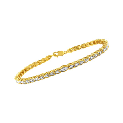 10K Yellow Gold Plated .925 Sterling Silver 1 cttw Prong-Set Diamond Pear Shape Link Bracelet (I-J Color, I1-I2 Clarity) - 7.25" - Bijoux-NYC Direct