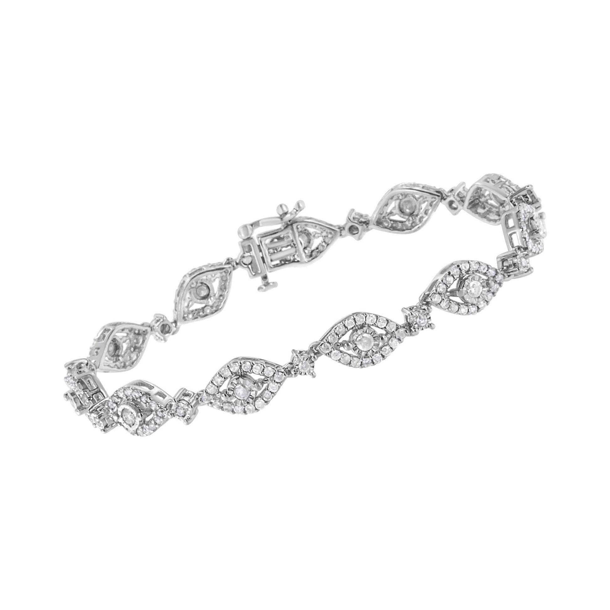 .925 Sterling Silver 2 1/2 Cttw Diamond Pear Shaped and Bezel Link Bracelet (I-J Color, I2-I3 Clarity) - 7.5 " - Bijoux-NYC Direct