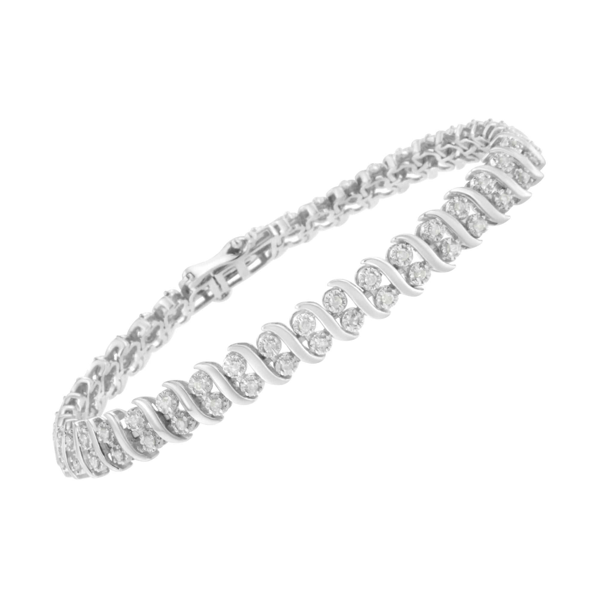 .925 Sterling Silver 1 cttw Double Row Miracle-Set Diamond Tennis Bracelet (I-J Clarity, I3 Color) - Size 7.25" - Bijoux-NYC Direct