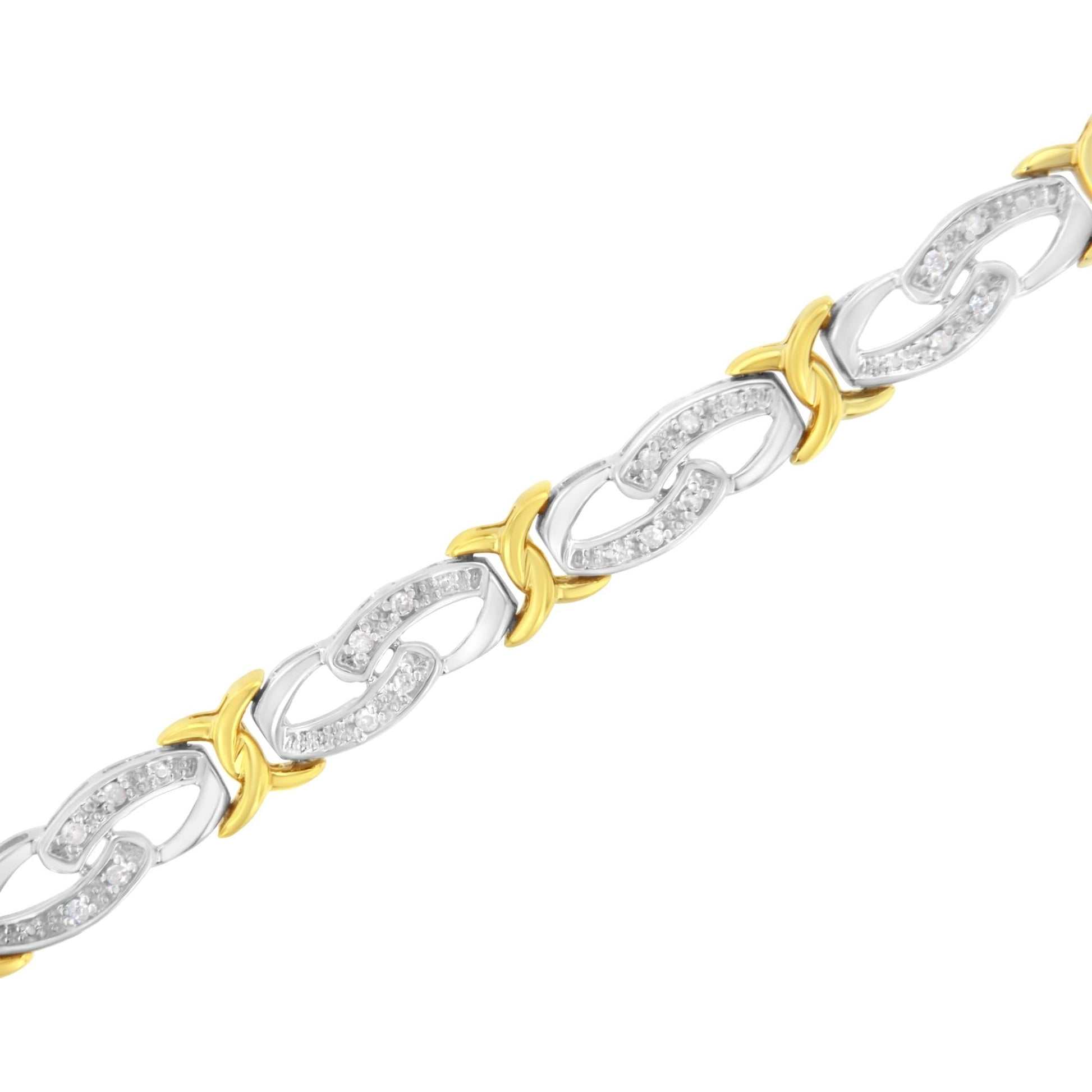 10k Yellow Gold Plated Sterling Silver 1/4 cttw Diamond Infinity and X Link Bracelet (I-J Clarity, I2-I3 Color) - Size 7.25" - Bijoux-NYC Direct