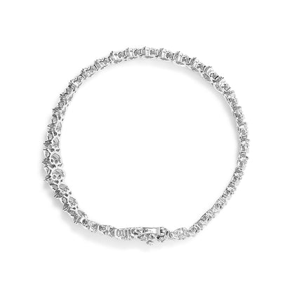 .925 Sterling Silver 1.0 Cttw Miracle Set Diamond 3 Row Wave Link Bracelet (I-J Color, I2-I3 Clarity) - 7.25" Inches - Bijoux-NYC Direct