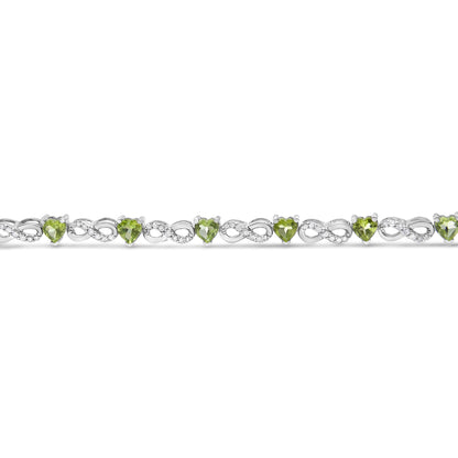 .925 Sterling Silver 1.00 Cttw Diamond and 4.00mm Lab Created Green Heart-Shaped Peridot Infinity Link Bracelet (I-J Color, I2-I3 Clarity) - 7.25" - Bijoux-NYC Direct