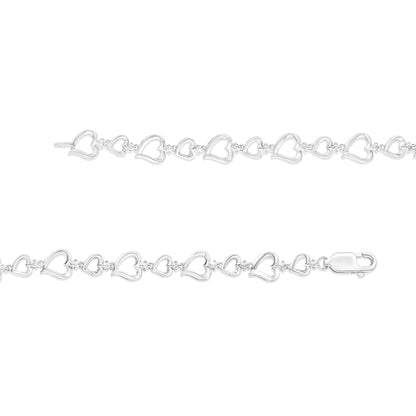 .925 Sterling Silver Prong Set Diamond Accent Alternating Heart Link Bracelet (I-J Color, I3 Clarity) - 7.25" Inches - Bijoux-NYC Direct