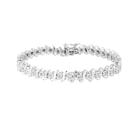 .925 Sterling Silver 1/2 Cttw Diamond Miracle Set "S" Link Tennis Bracelet - (J-K Color, I2-I3 Clarity) - Size 7.50 - Bijoux-NYC Direct