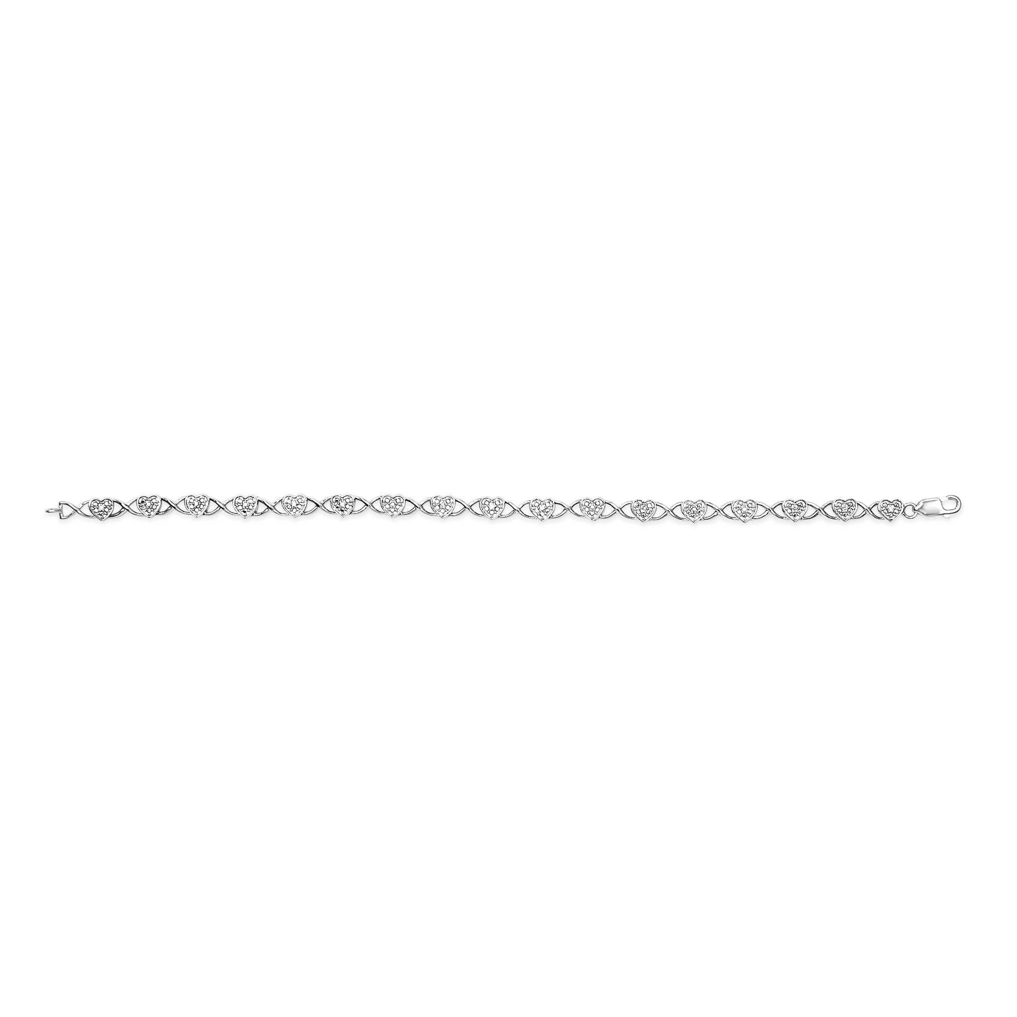 Silver bracelet with small diamonds on a white background