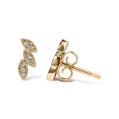10K Yellow Gold 1/10 Cttw Diamond Triple Leaf Stud Earring (H-I Color, I1-I2 Clarity) - Bijoux-NYC Direct