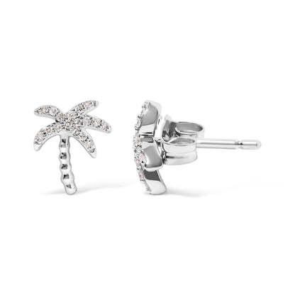 10K White Gold 1/10 Cttw Diamond Encrusted Palm Tree Stud Earrings (H-I Color, I1-I2 Clarity) - Bijoux-NYC Direct