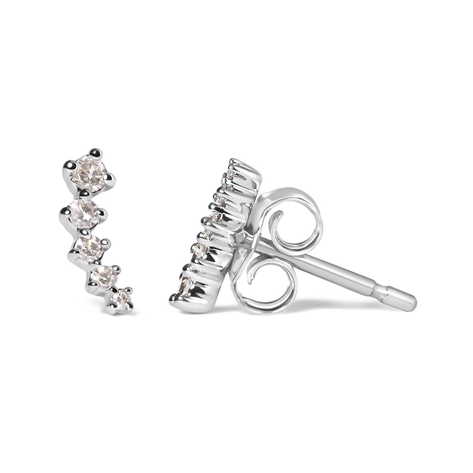 10K White Gold 1/10 Cttw Diamond Journey Style Climber Stud Earrings (H-I Color, I1-I2 Clarity) - Bijoux-NYC Direct