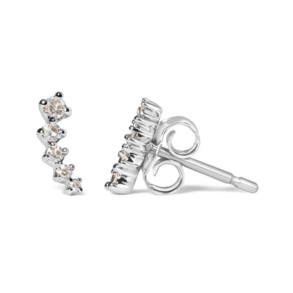 10K White Gold 1/10 Cttw Diamond Journey Style Climber Stud Earrings (H-I Color, I1-I2 Clarity) - Bijoux-NYC Direct