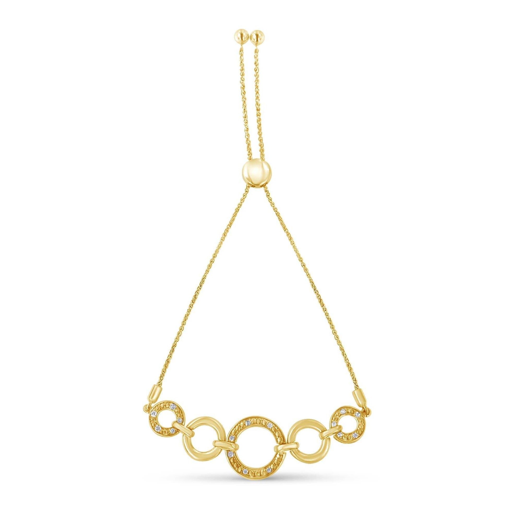 10K Yellow Gold over .925 Sterling Silver Diamond Accented Graduated Infinity Open Circle 6”-9” Adjustable Bolo Bracelet (H-I Color, I2-I3 Clarity) - Bijoux-NYC Direct
