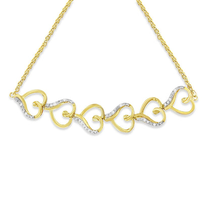 10K Yellow Gold over .925 Sterling Silver Diamond Accented Open Hearts 6”-9” Adjustable Chain Bolo Bracelet (H-I Color, I2-I3 Clarity) - Bijoux-NYC Direct