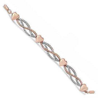14K Rose Gold Plated .925 Sterling Silver Cttw Diamond Accent Layered Infinity Link and Heart Adjustable Bolo Bracelet (I-J Color, I3 Clarity) - Bijoux-NYC Direct