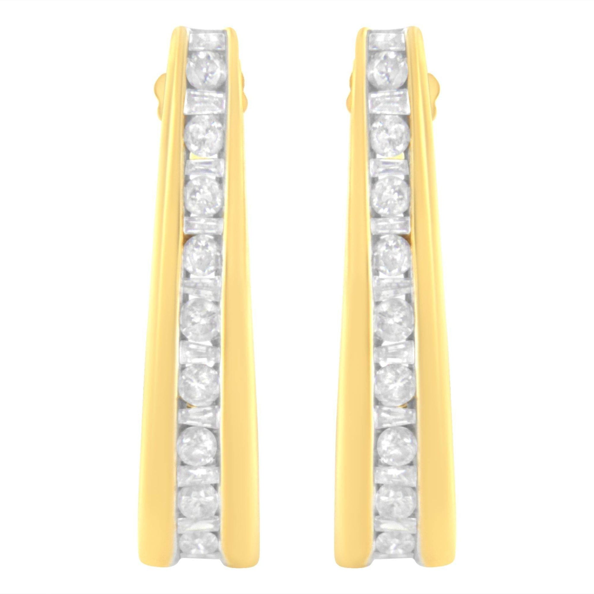 10K Yellow Gold 1 cttw Channel Set Diamond J-Hoop Earrings (H-I Clarity, I1-I2 Color) - Bijoux-NYC Direct