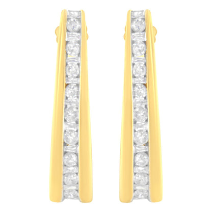 10K Yellow Gold 1 cttw Channel Set Diamond J-Hoop Earrings (H-I Clarity, I1-I2 Color) - Bijoux-NYC Direct