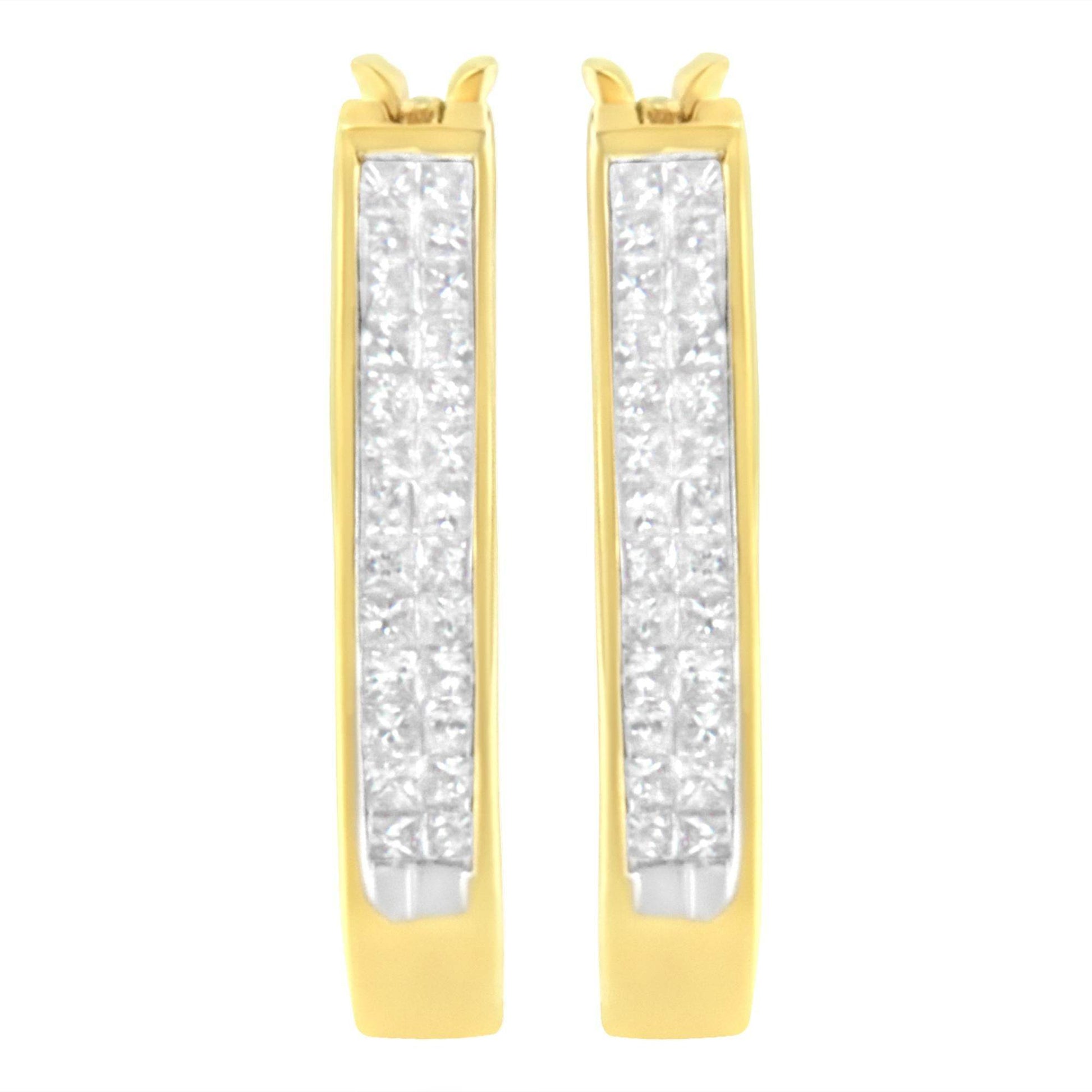 10K Yellow Gold 1/2 Cttw Invisible Set Princess-cut Diamond Hoop Earrings (H-I Color, SI2-I1 Clarity) - Bijoux-NYC Direct