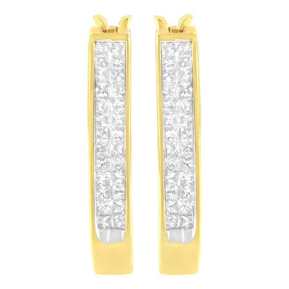 10K Yellow Gold 1/2 Cttw Invisible Set Princess-cut Diamond Hoop Earrings (H-I Color, SI2-I1 Clarity) - Bijoux-NYC Direct