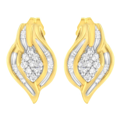 10K Yellow Gold 1/3 cttw Round-Cut Diamond Cluster and Swirl Stud Earrings (J-K Clarity, I2-I3 Color) - Bijoux-NYC Direct