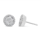 Silver stud earrings with clear gemstones on a white background