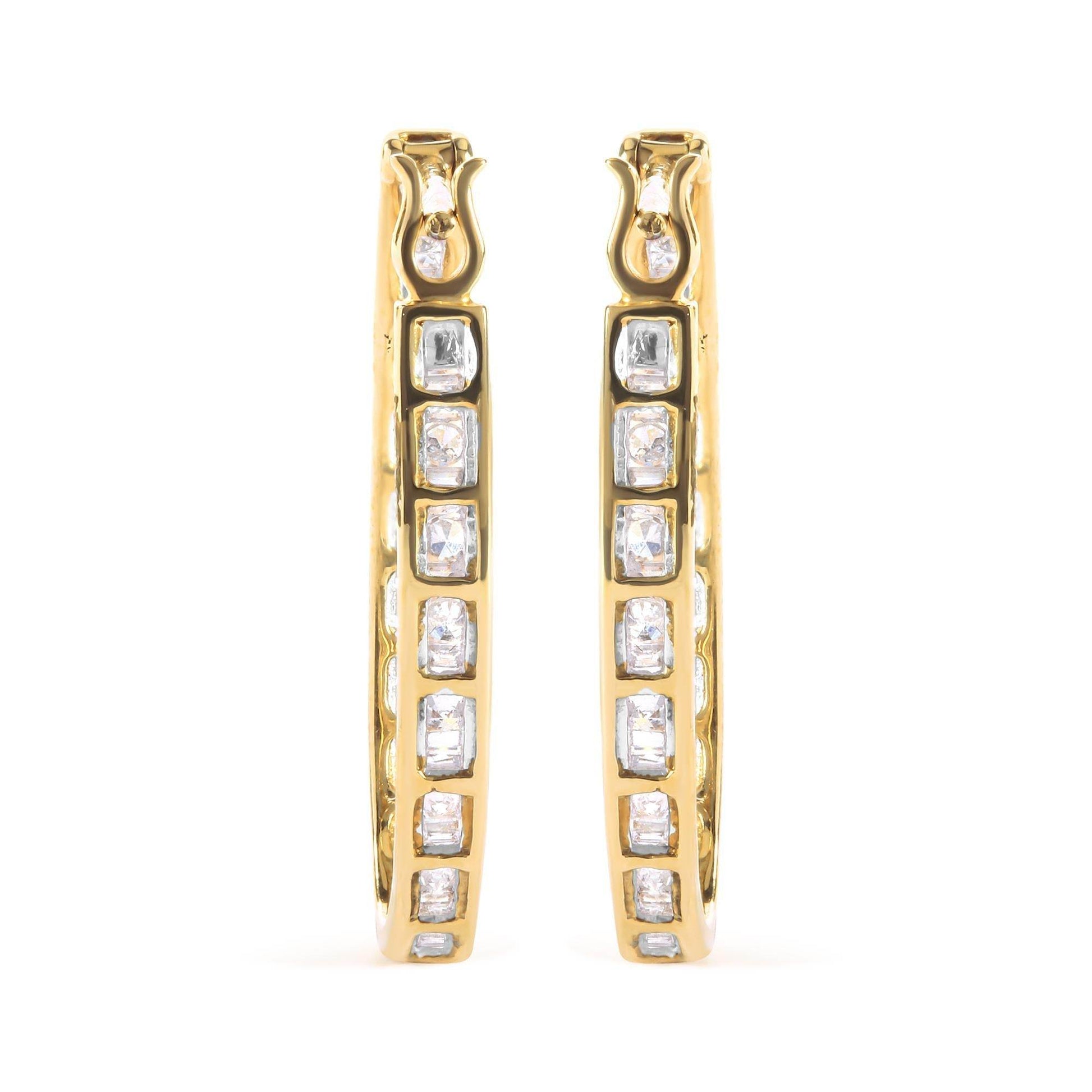 10K Yellow Gold 1.00 Cttw Round and Baguette-Cut Diamond U-Hoop Earrings (H-I Color, SI2-I1 Clarity) - Bijoux-NYC Direct