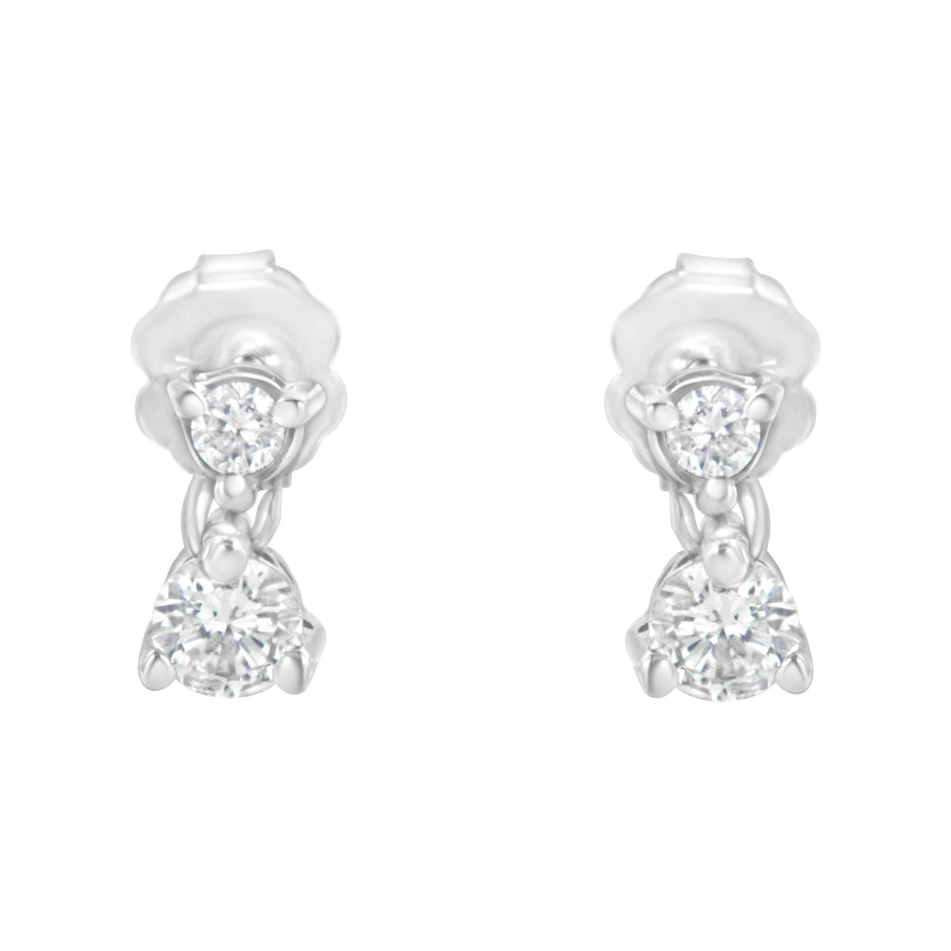 14KT White Gold 1/2 cttw Double Diamond Dangle Stud Earrings (H-I, I1-I2) - Bijoux-NYC Direct