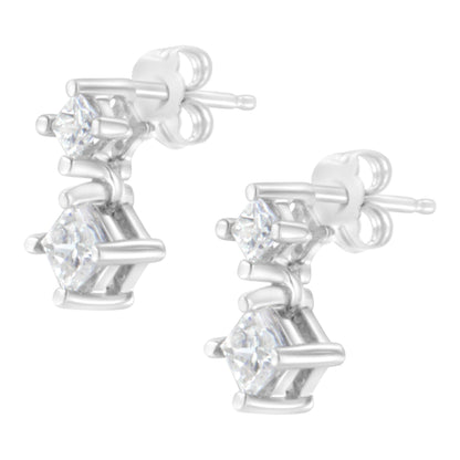 14K White Gold 3/4 cttw Double Diamond Princess-Cut Stud Earrings (I-J Clarity, I2-I3 Color) - Bijoux-NYC Direct