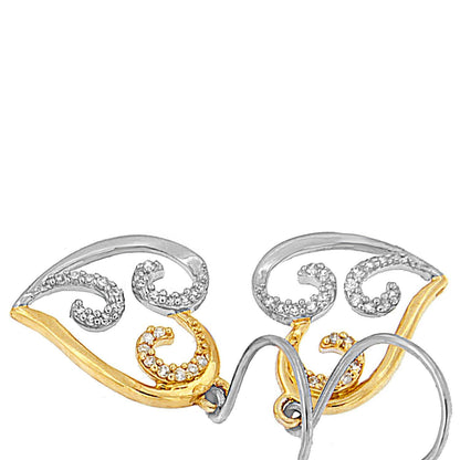 10K Two-tone Gold Round Diamond Heart Dangle Earrings (1/4 cttw, I-J Color, I2-I3 Clarity) - Bijoux-NYC Direct
