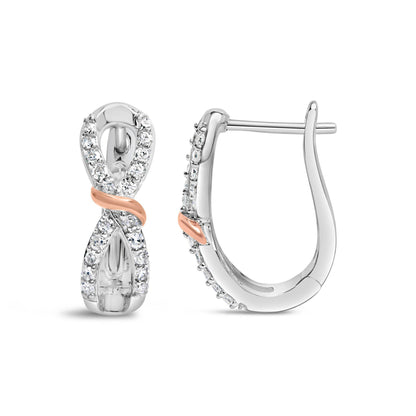 10K White and Rose Gold 1/3 Cttw Diamond Infinite and Ribbon Hoop Earrings (H-I Color, I1-I2 Clarity) - Bijoux-NYC Direct